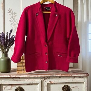 Sigi Scheiber Austria Red Boiled Wool Blazer‎ Cardigan Sweater Jacket Large